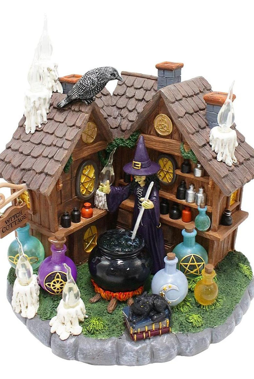 10" LED Halloween Witch Cottage Figurine