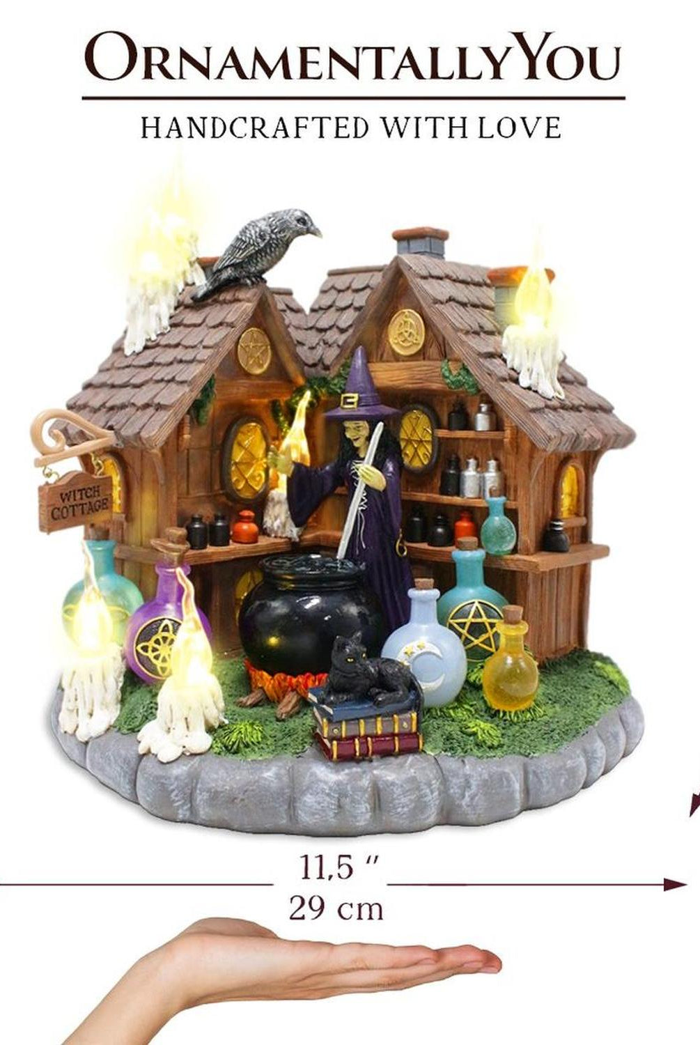 10" LED Halloween Witch Cottage Figurine