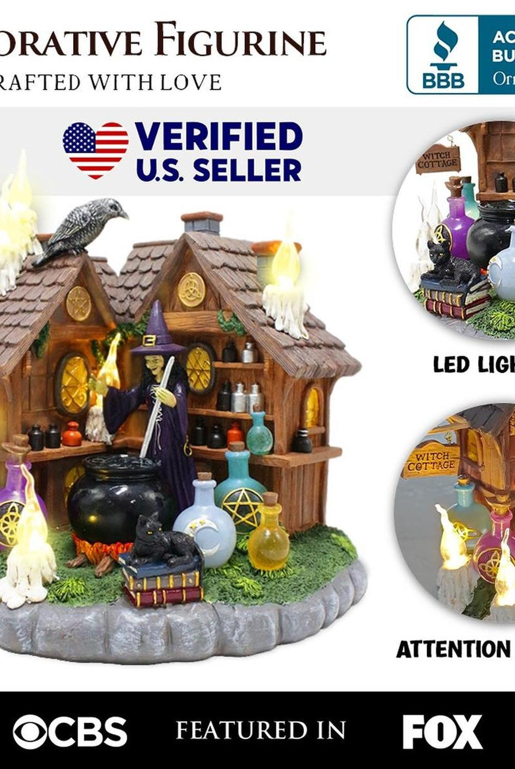 10" LED Halloween Witch Cottage Figurine
