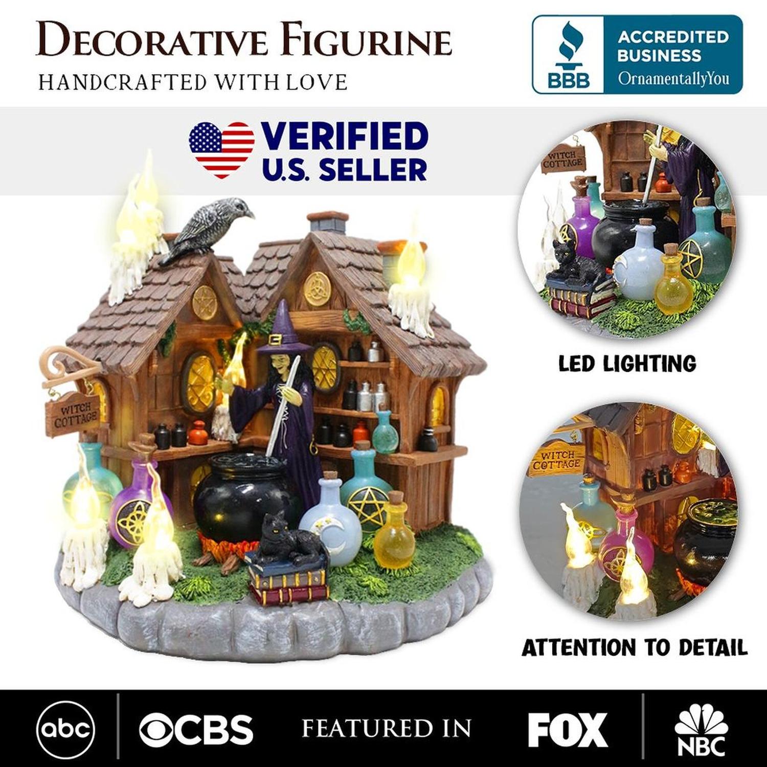 10" LED Halloween Witch Cottage Figurine