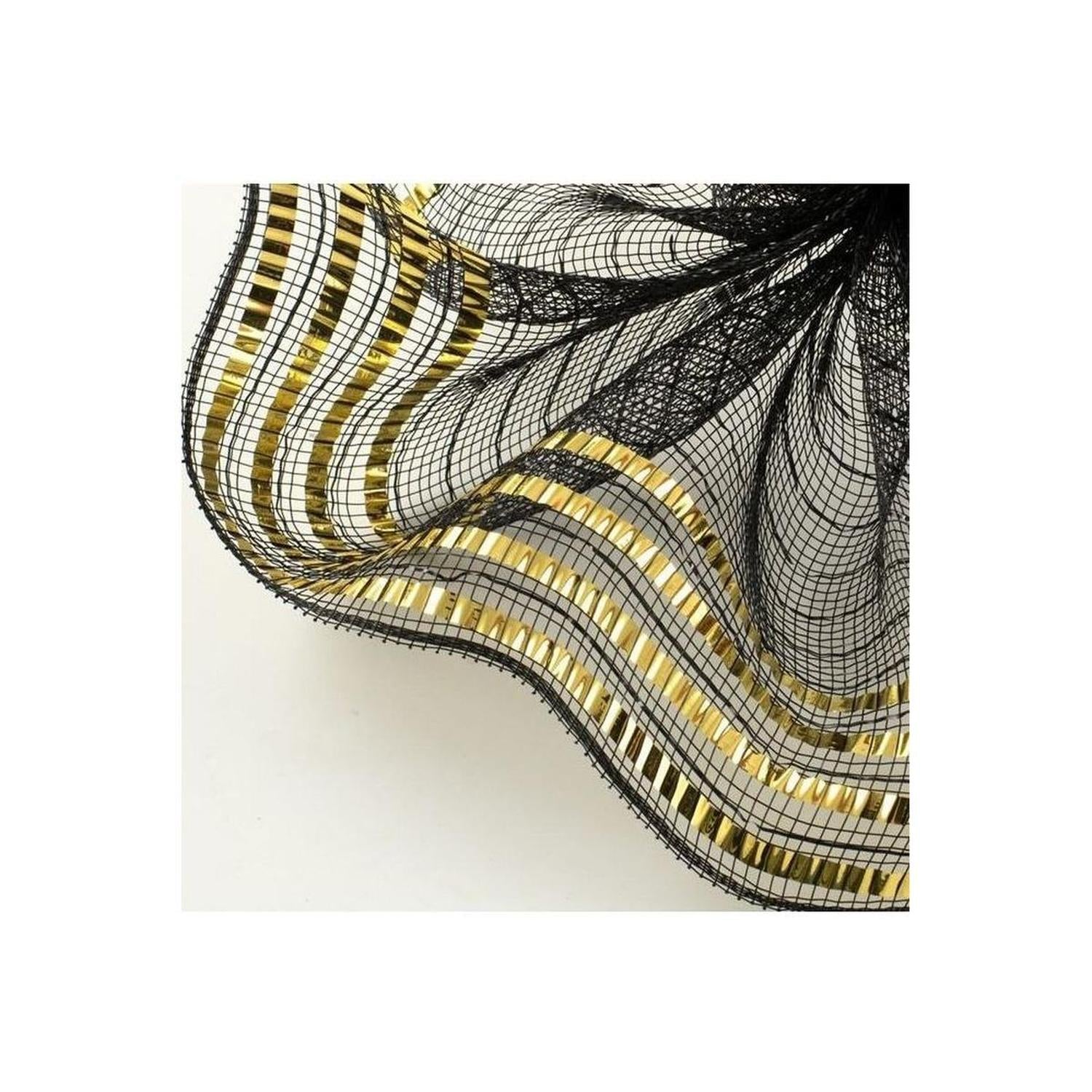 10" Metallic Foil Border Mesh Ribbon: Black/Gold (10 Yards)