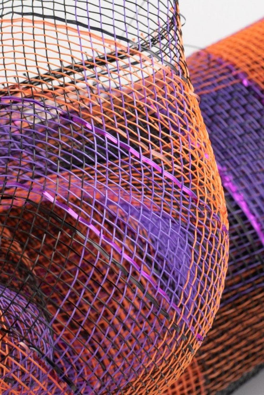 10" Metallic Orange/Black/Purple Plaid Mesh Ribbon