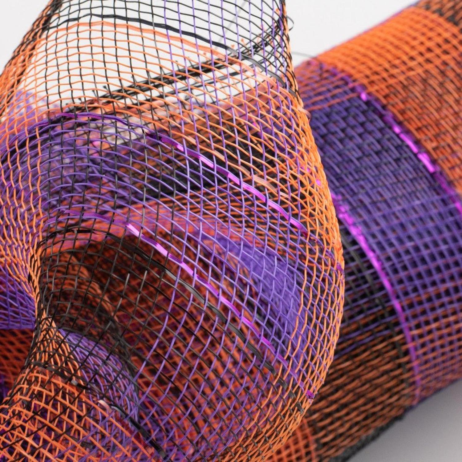 Shop For 10" Metallic Orange/Black/Purple Plaid Mesh Ribbon at Michelle's aDOORable Creations