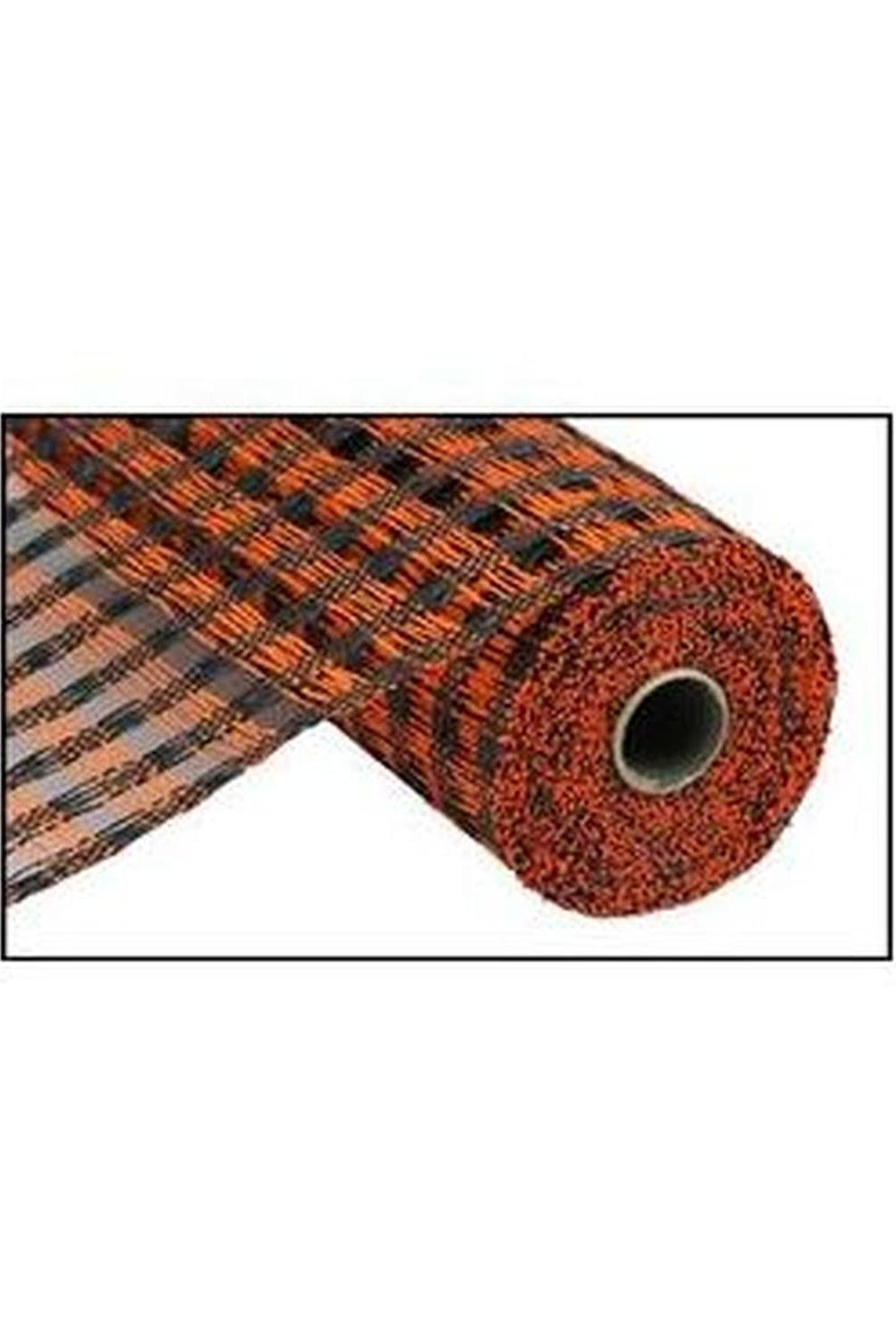 10" Poly Burlap Check Mesh Ribbon: Black & Orange (10 Yards)