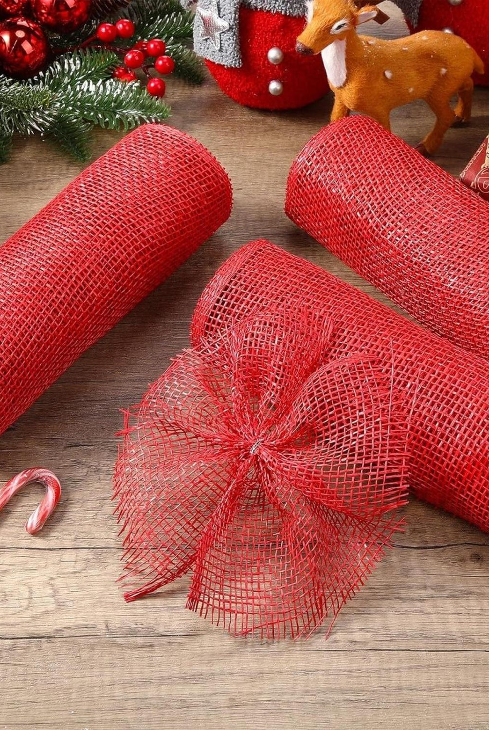 10" Poly Burlap Mesh Ribbon: Red