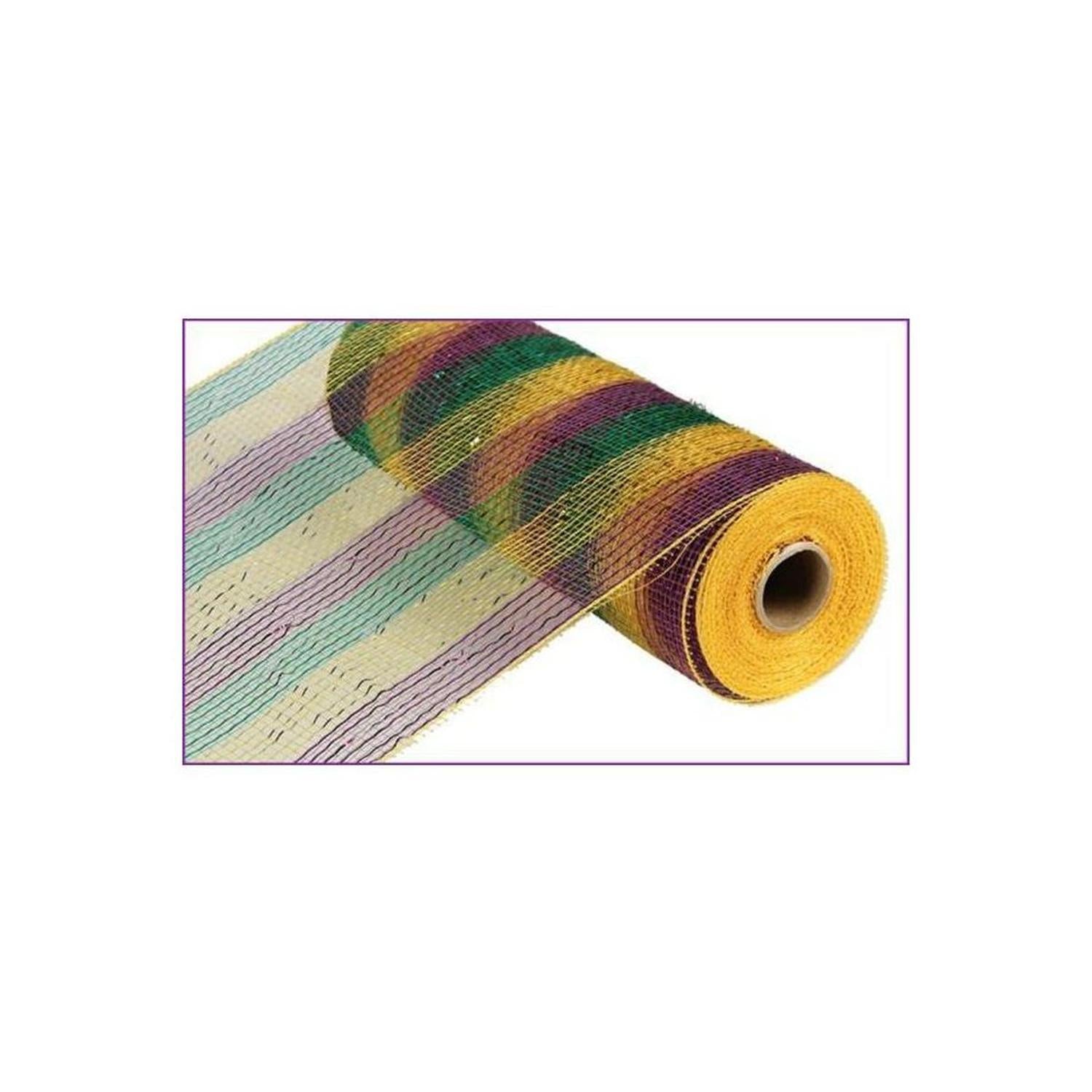 Shop For 10" Poly Deco Mesh Ribbon: Deluxe Mardi Gras Stripe (10 Yards) at Michelle's aDOORable Creations