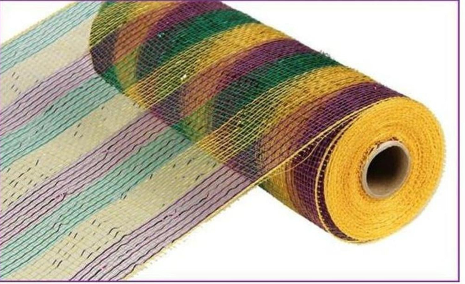 10" Poly Deco Mesh Ribbon: Deluxe Mardi Gras Stripe (10 Yards)