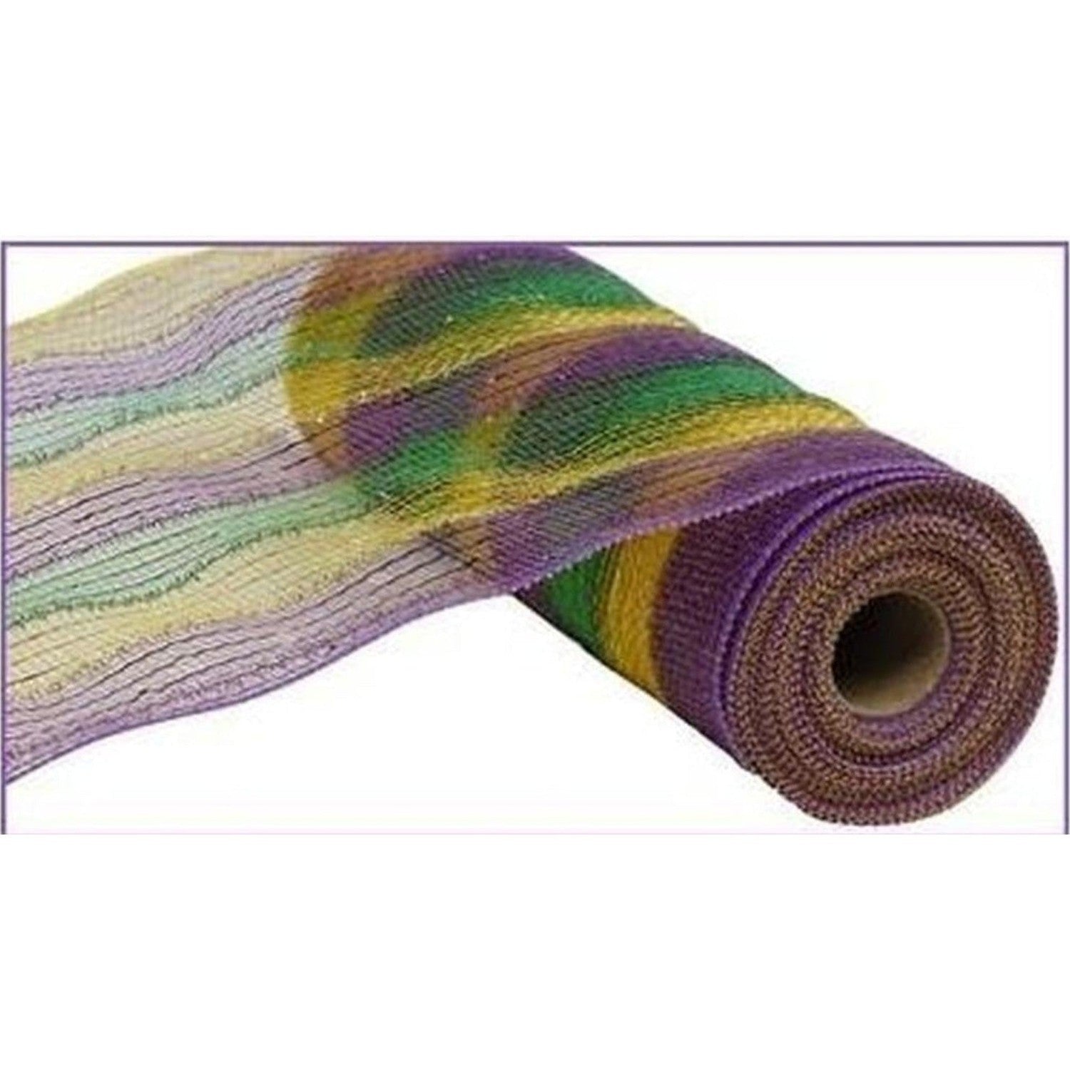 10" Poly Deco Tinsel Foil Mesh Ribbon: Mardi Gras Stripe (10 Yards)