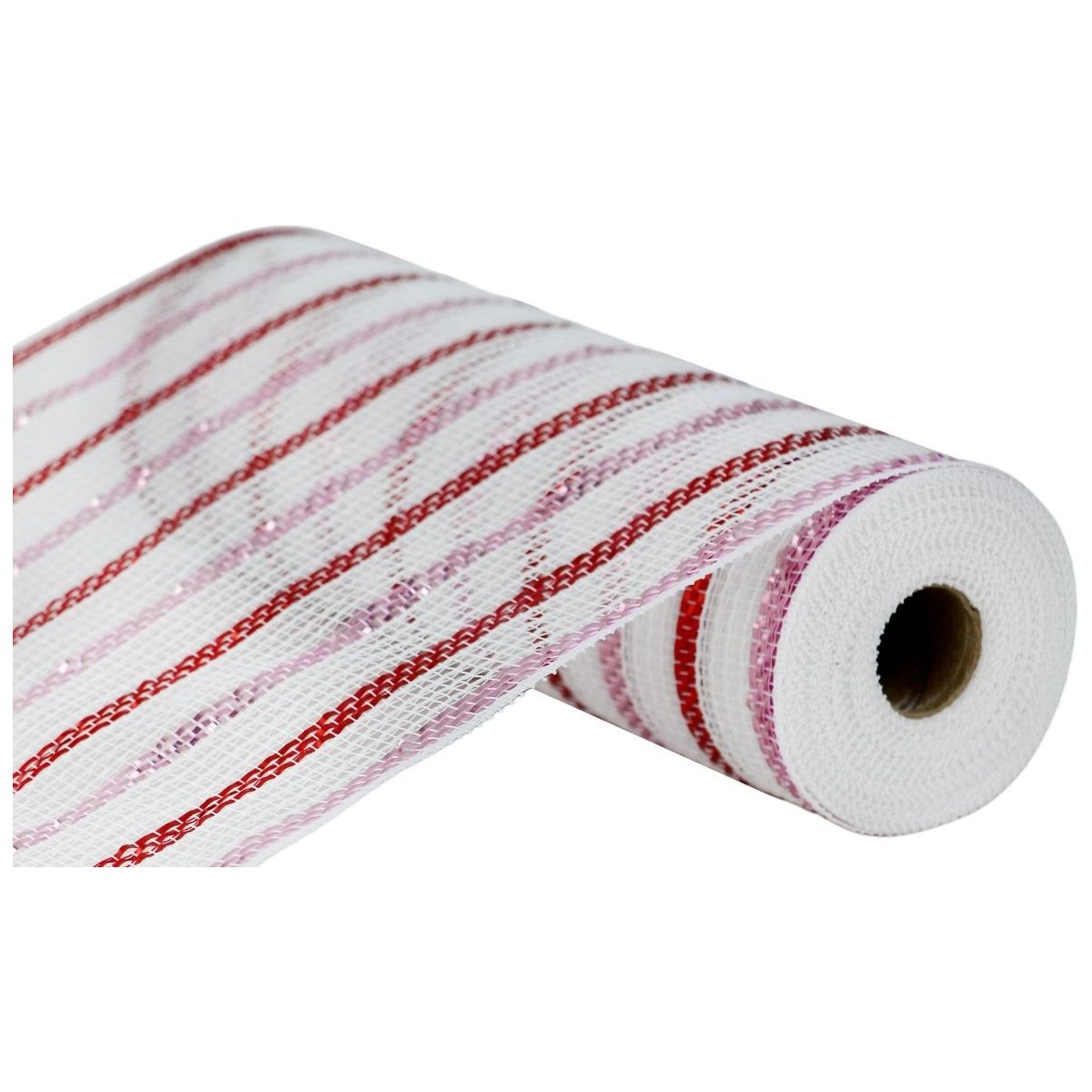 Shop For 10" Poly Faux Jute Metallic Mesh Ribbon: White/Pink/Red (10 Yards) at Michelle's aDOORable Creations