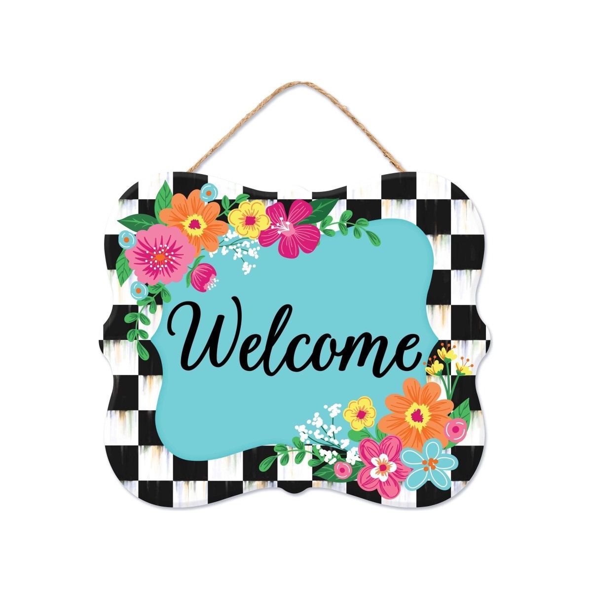 Shop For 10" Scalloped Wooden Sign: Welcome Blue Checker