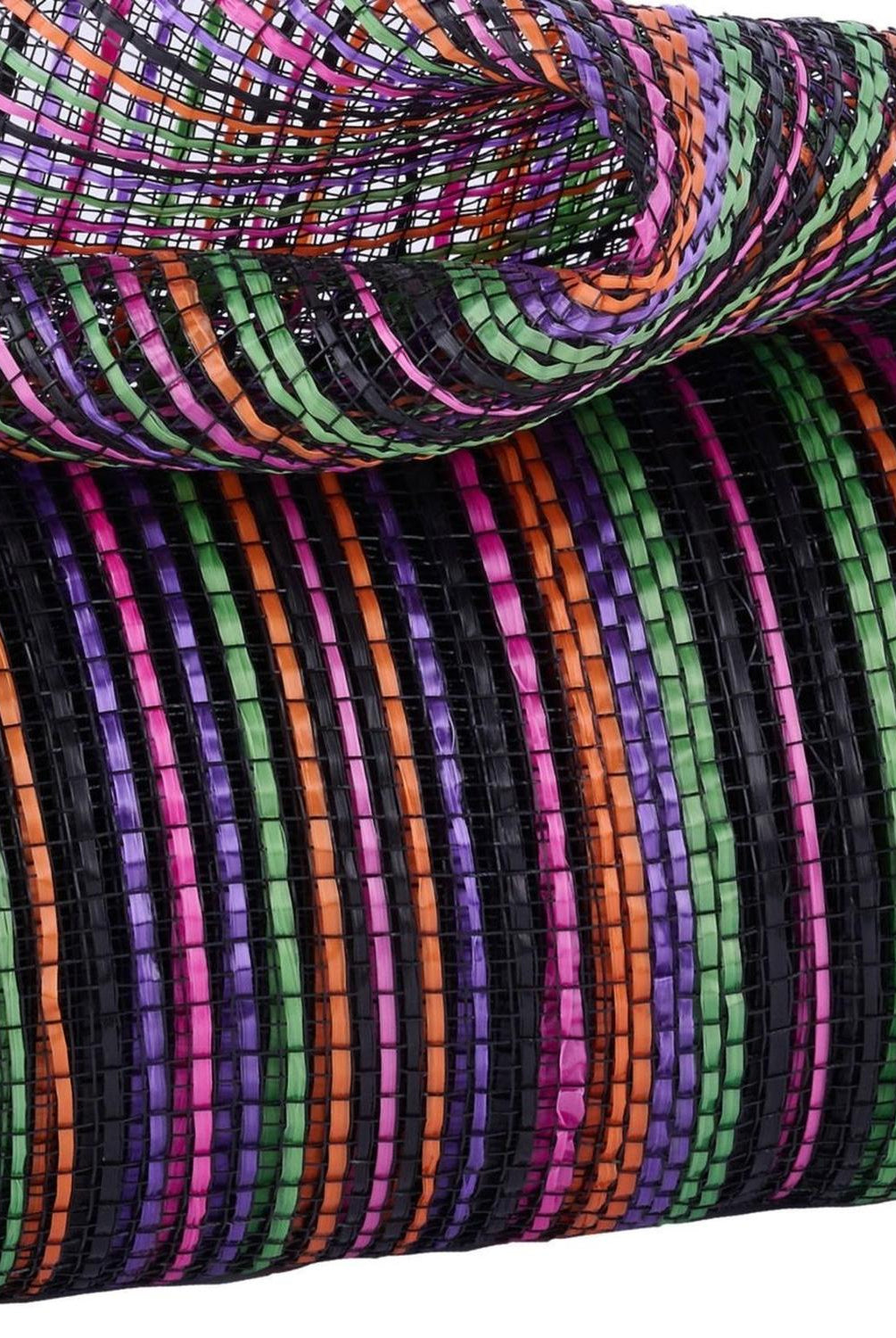 10" Vertical Multicolor Stripe Mesh: Black/Orange/Purple (10 Yards)