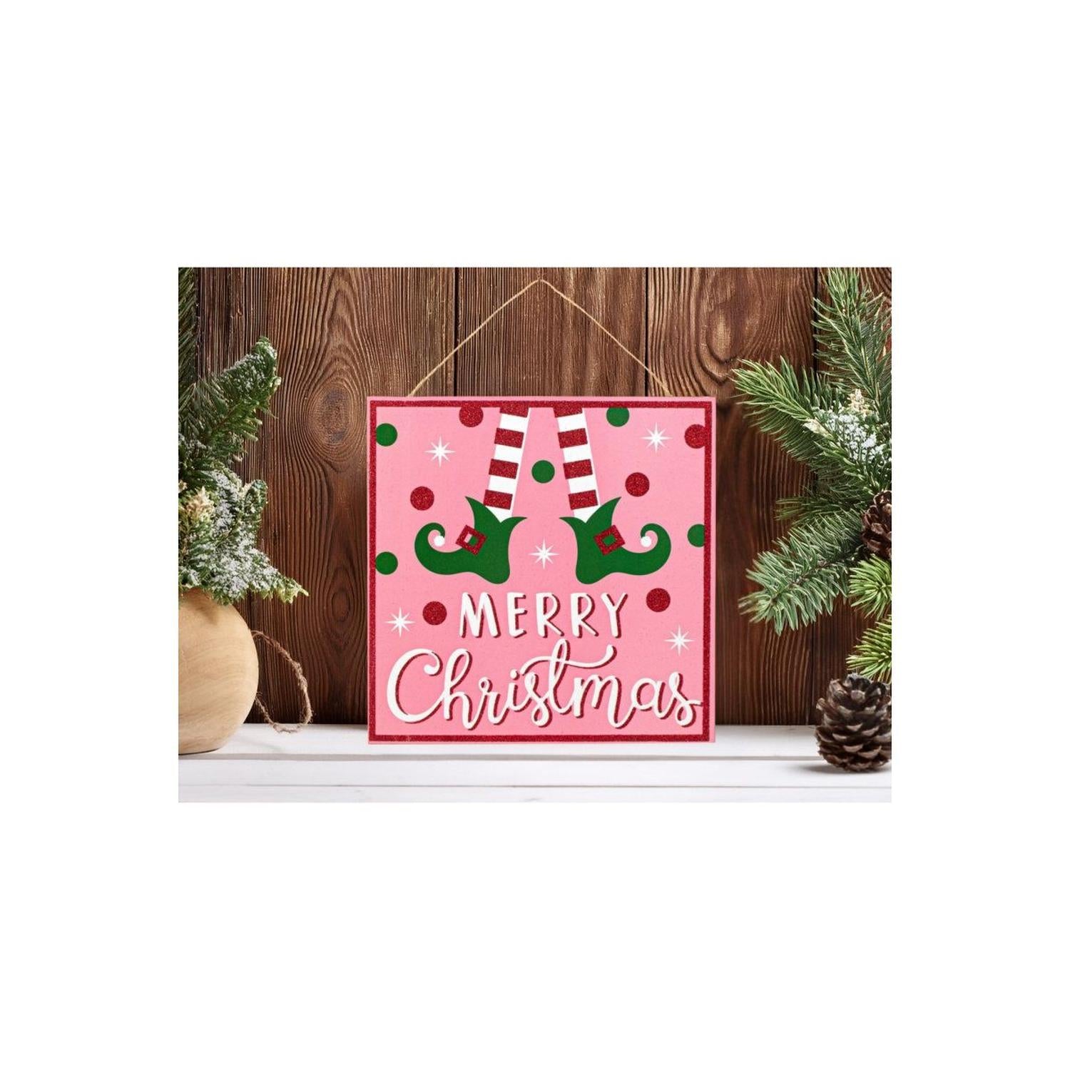 Shop For 10" Wooden Elf Sign: Pink Merry Christmas