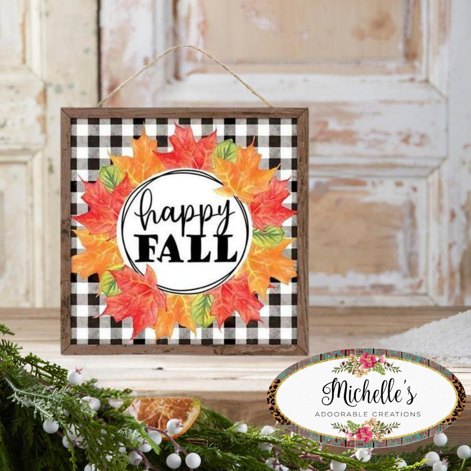 10" Wooden Sign: Happy Fall Leaf