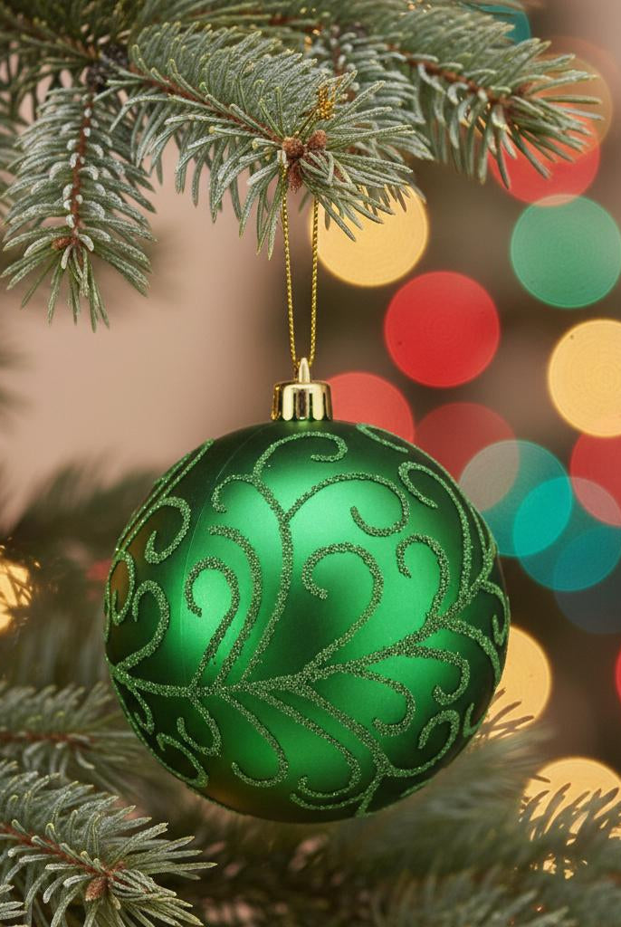 Shop For 100MM Beaded Scroll Glitter Ornament Ball: Green (Box of 4)