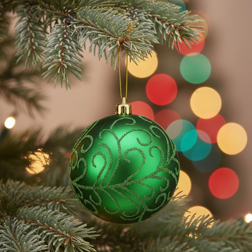 Shop For 100MM Beaded Scroll Glitter Ornament Ball: Green (Box of 4)