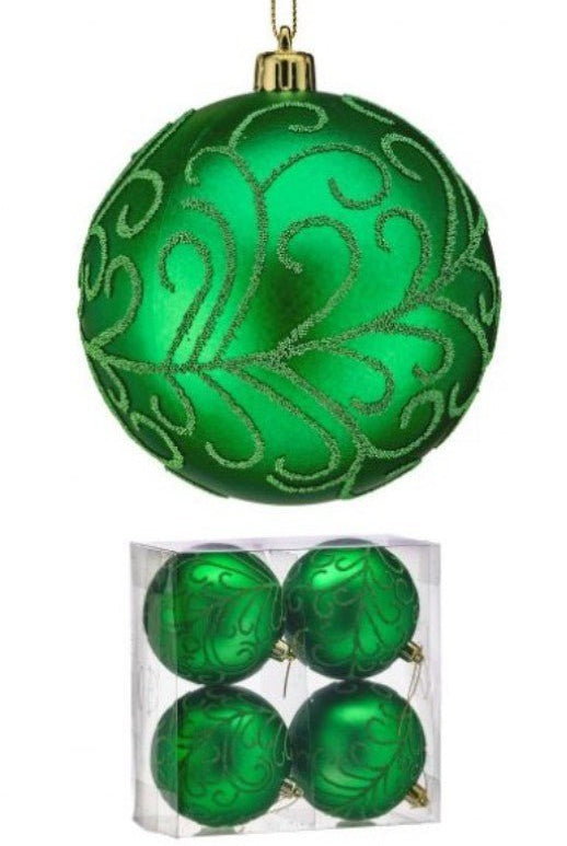 Shop For 100MM Beaded Scroll Glitter Ornament Ball: Green (Box of 4)