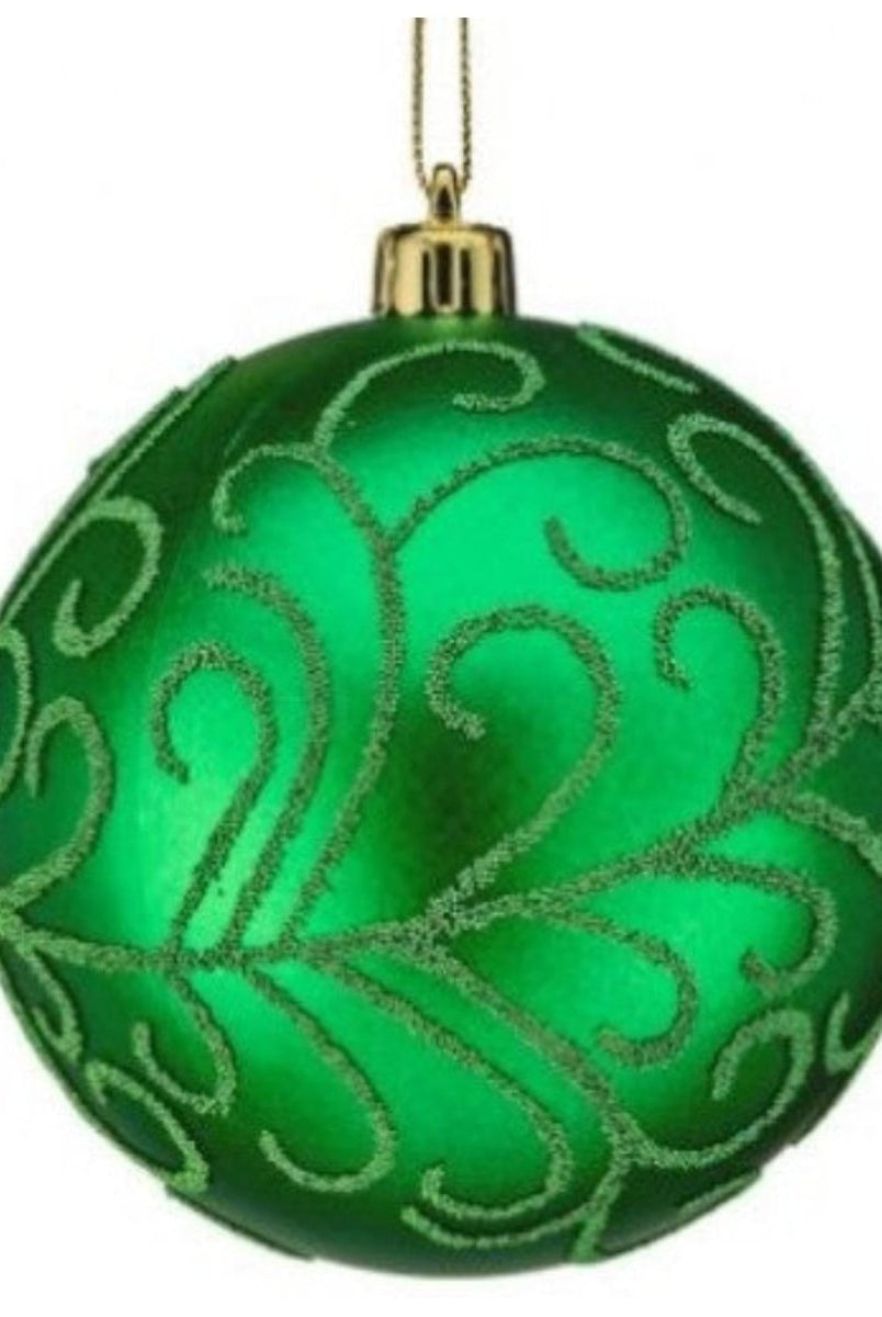 Shop For 100MM Beaded Scroll Glitter Ornament Ball: Green (Box of 4)