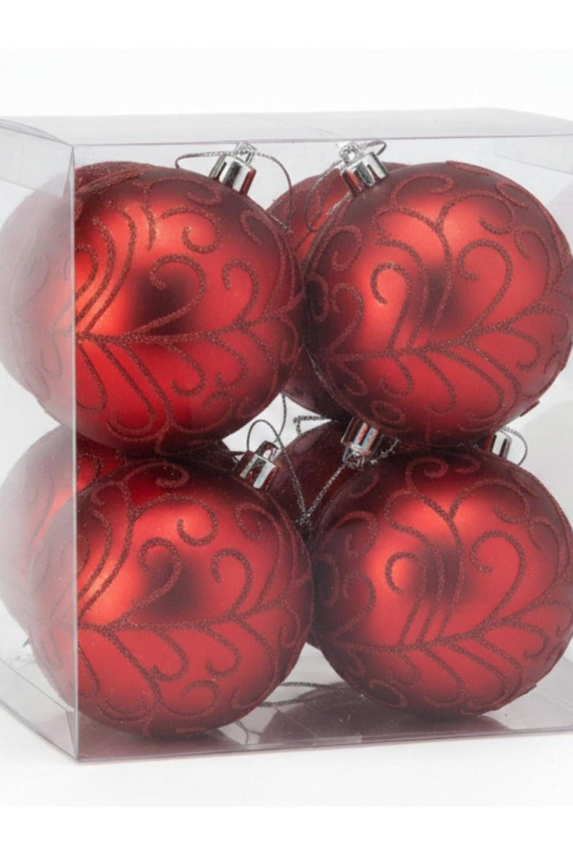 Shop For 100MM Beaded Scroll Glitter Ornament Ball: Red (Box of 4)