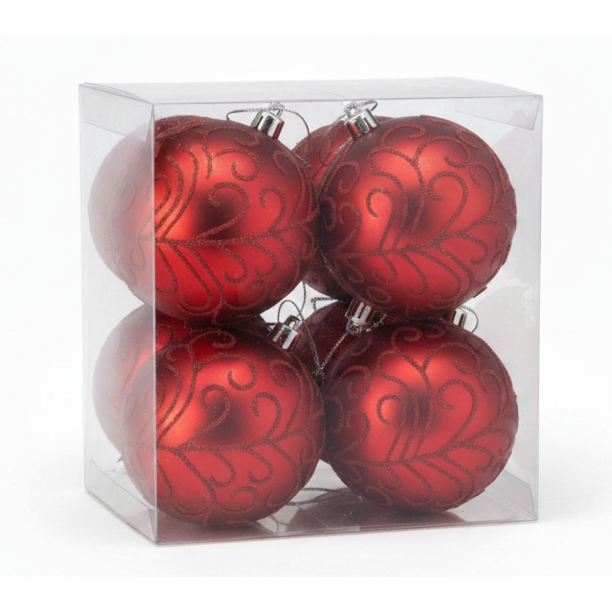 Shop For 100MM Beaded Scroll Glitter Ornament Ball: Red (Box of 4)