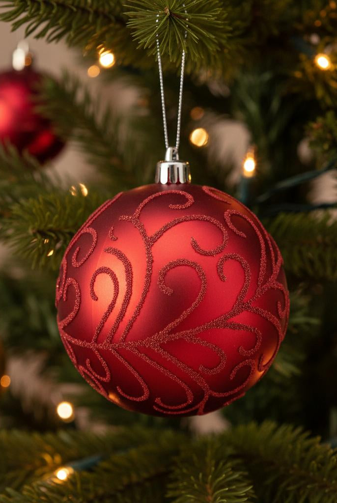 Shop For 100MM Beaded Scroll Glitter Ornament Ball: Red (Box of 4)