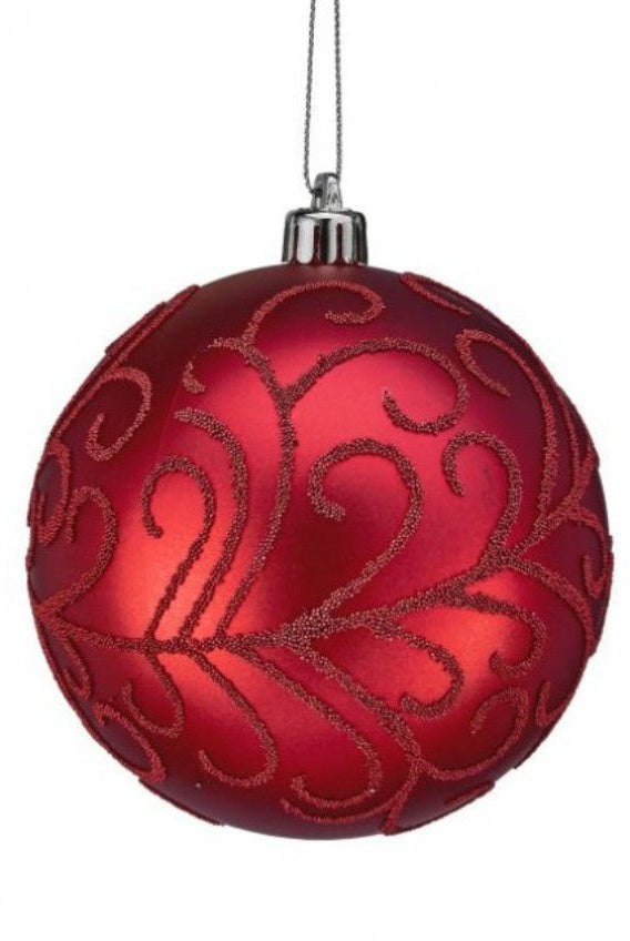 Shop For 100MM Beaded Scroll Glitter Ornament Ball: Red (Box of 4)