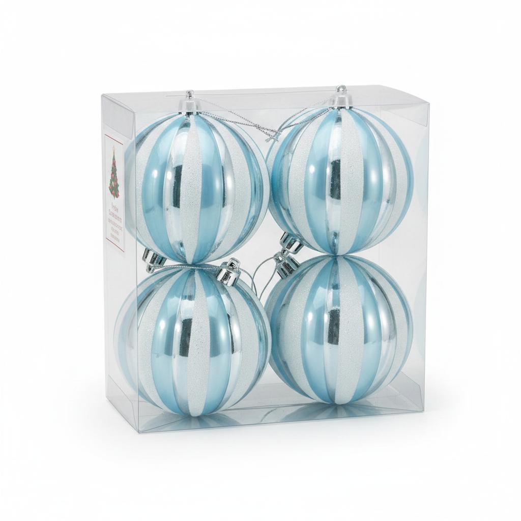 Shop For 100MM Candy Stripe Ornament Ball: Blue/White (Box of 4)