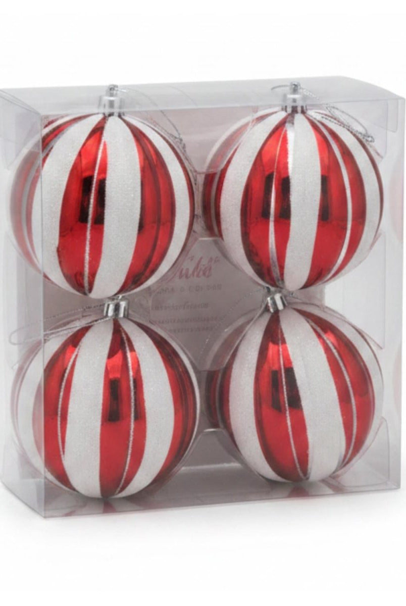 Shop For 100MM Candy Stripe Ornament Ball: Red/White (Box of 4)
