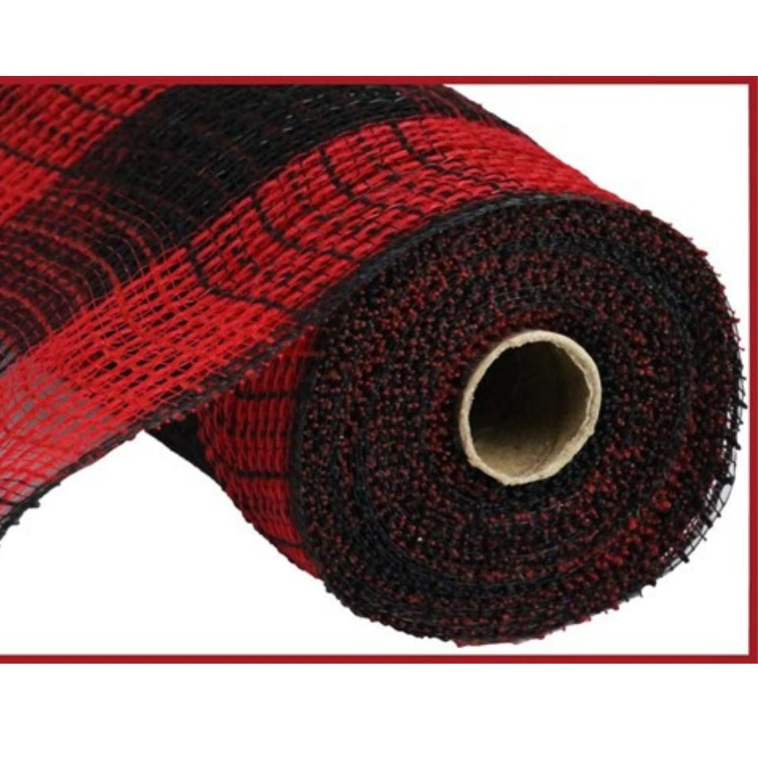 10.25" Faux Jute Check Mesh Ribbon: Red & Black (10 Yards)