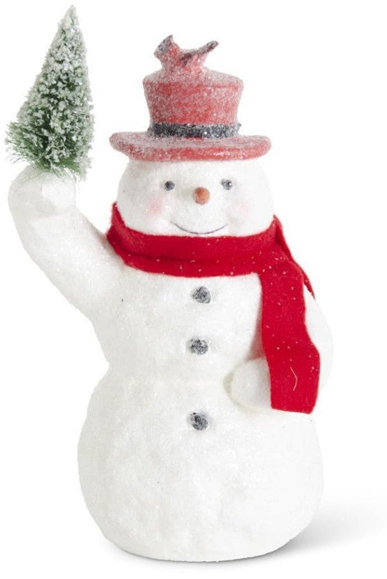 Shop For 10.25in Sugar Glittered Snowman Holding Tree w/Red Top Hat