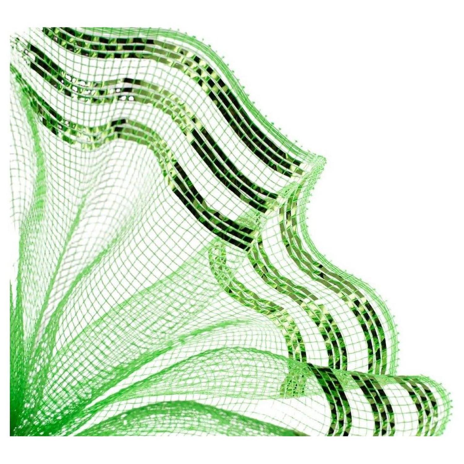 10.5" Border Stripe Metallic Mesh Ribbon: Lime Green (10 Yards)