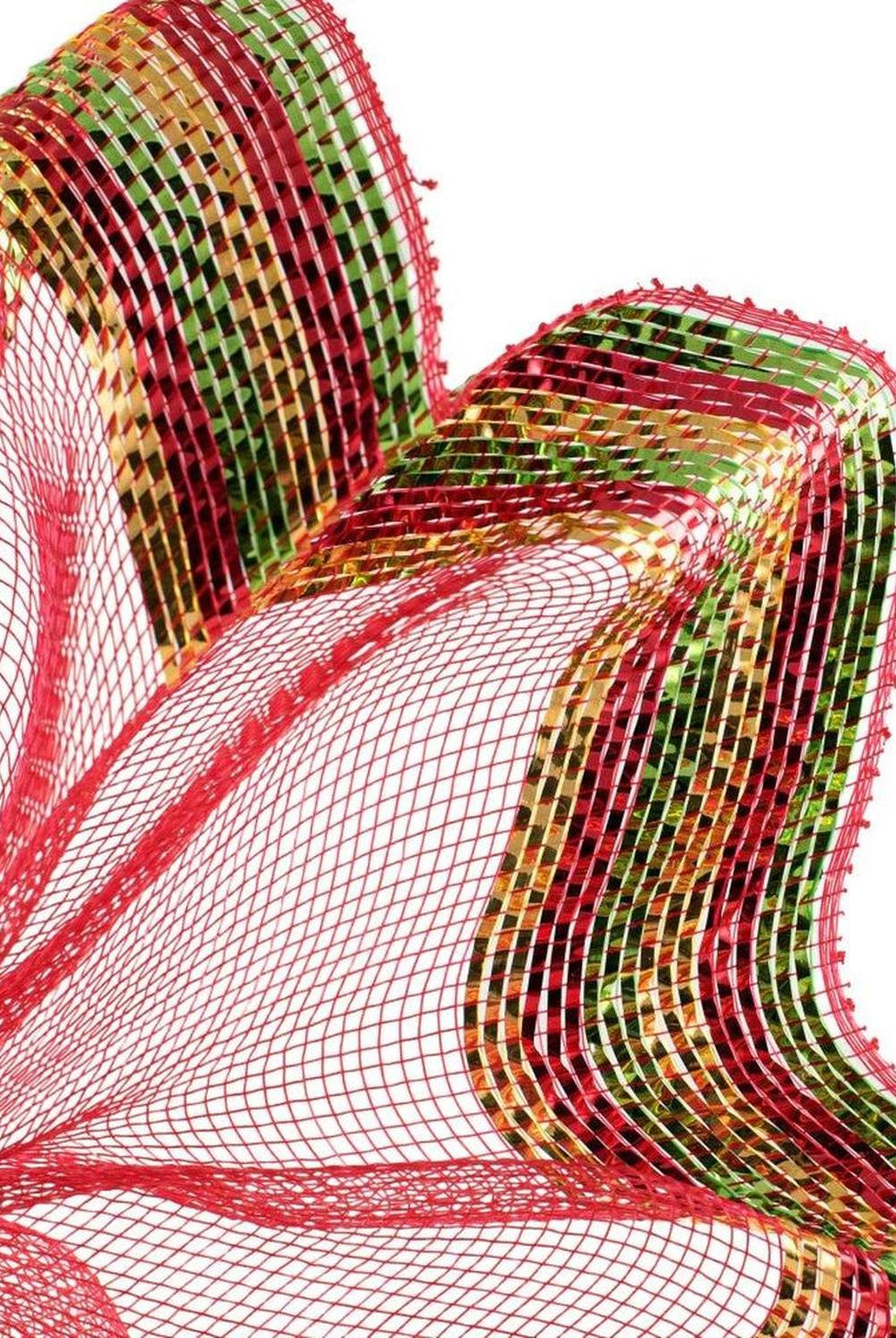 10.5" Border Stripe Metallic Mesh Ribbon: Red/Lime/Gold (10 Yards)