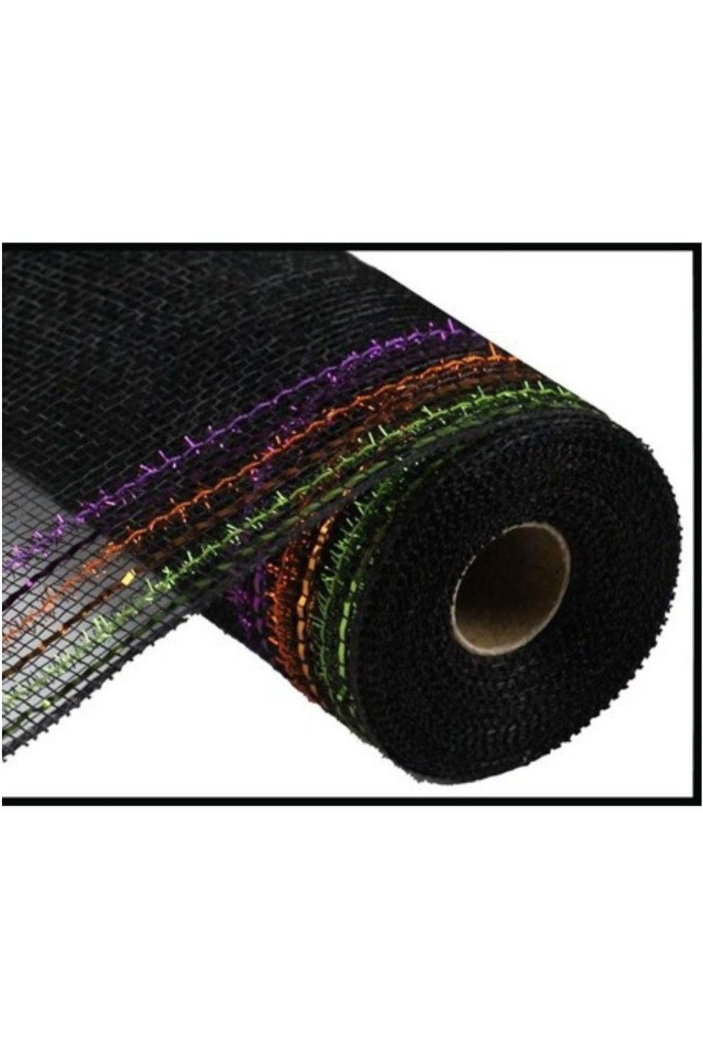 10.5" Border Stripe Tinsel Mesh Ribbon: Orange/Purple/Lime (10 Yards)