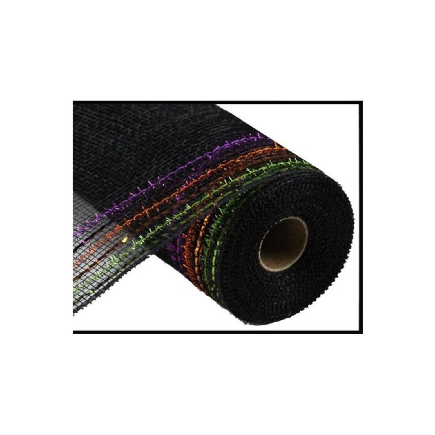 Shop For 10.5" Border Stripe Tinsel Mesh Ribbon: Orange/Purple/Lime (10 Yards)