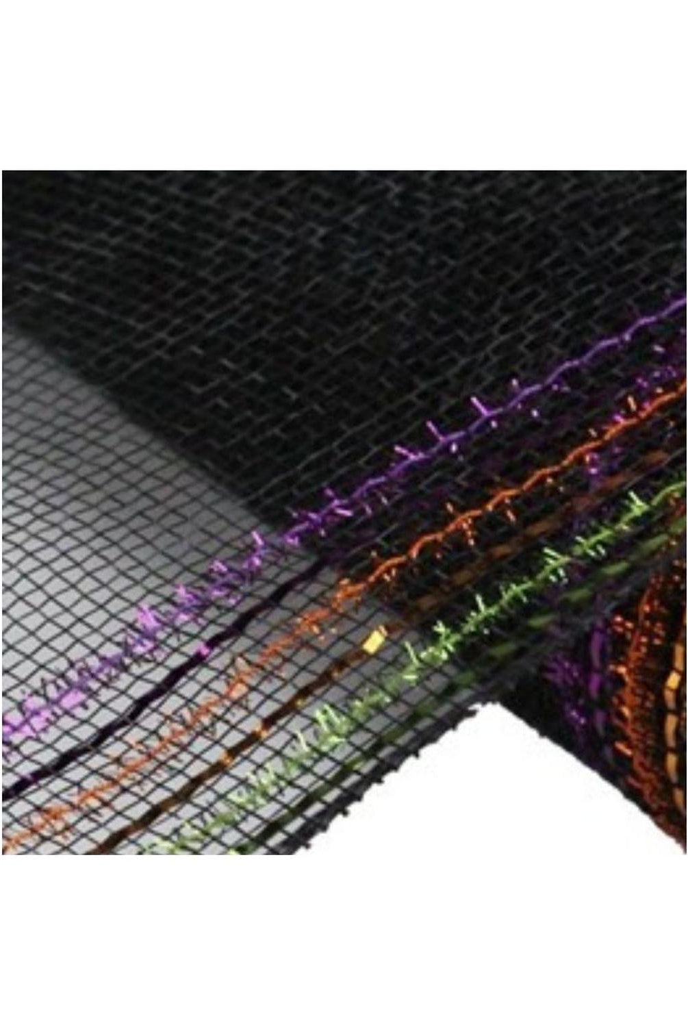 10.5" Border Stripe Tinsel Mesh Ribbon: Orange/Purple/Lime (10 Yards)