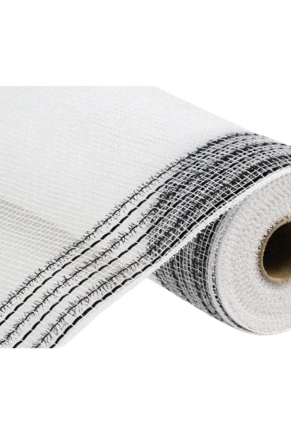 10.5" Border Stripe Tinsel Mesh Ribbon: White/Black (10 Yards)
