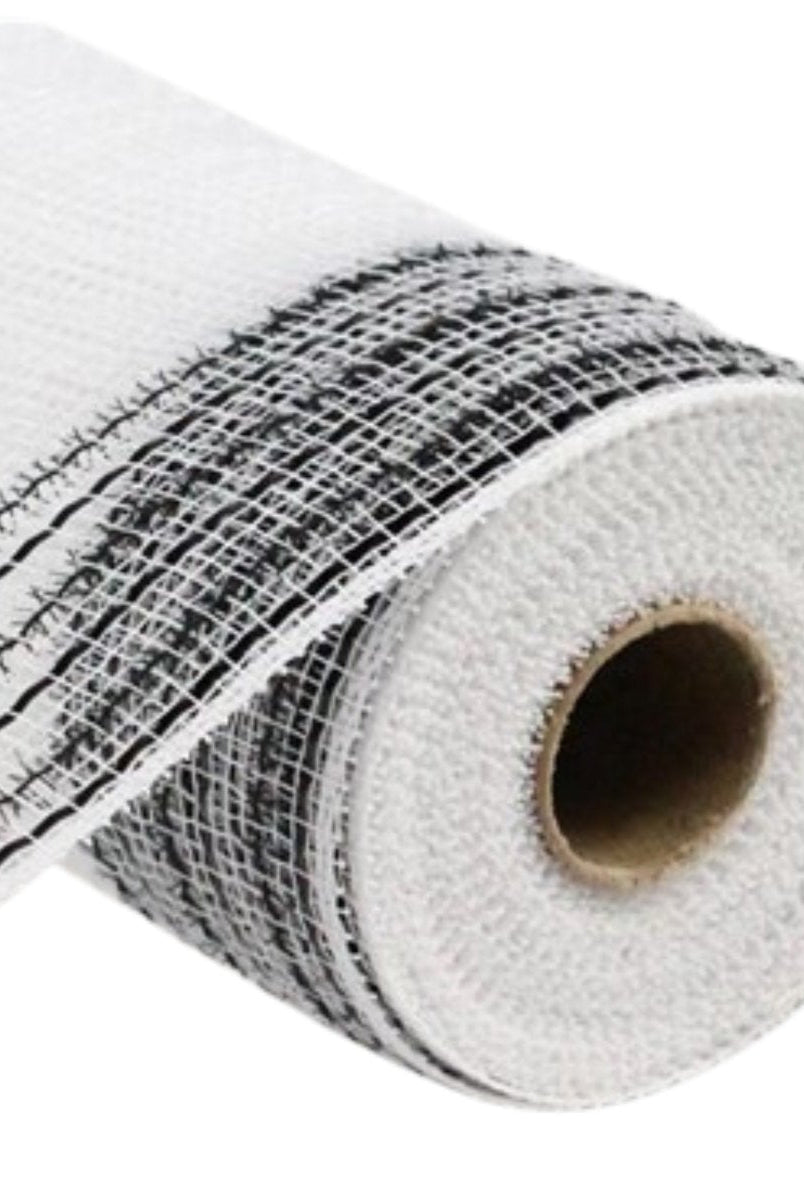 Shop For 10.5" Border Stripe Tinsel Mesh Ribbon: White/Black (10 Yards)