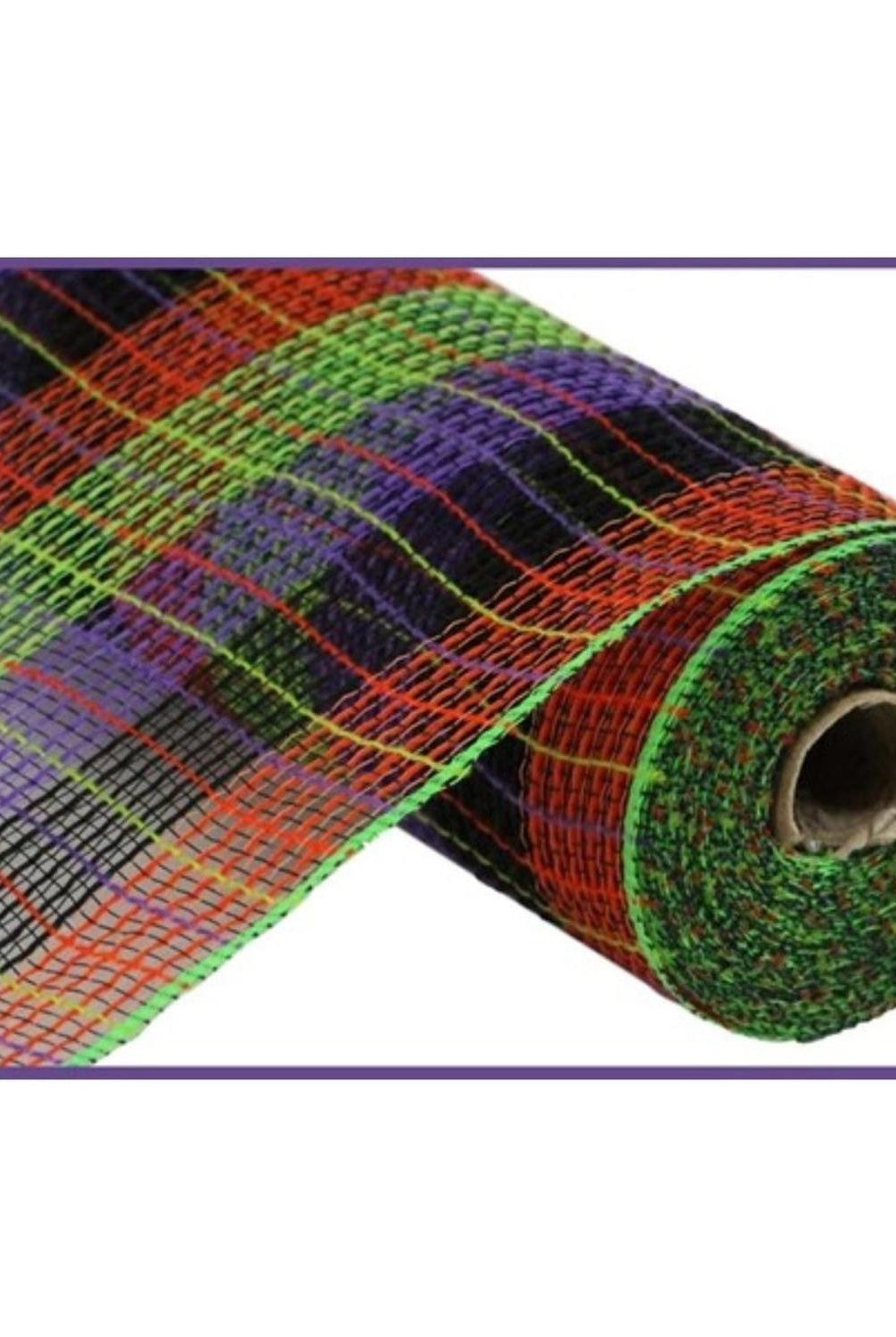 10.5" Faux Jute Wide Stripe Mesh Ribbon: Orange/Purple/Green/Black (10 Yards)