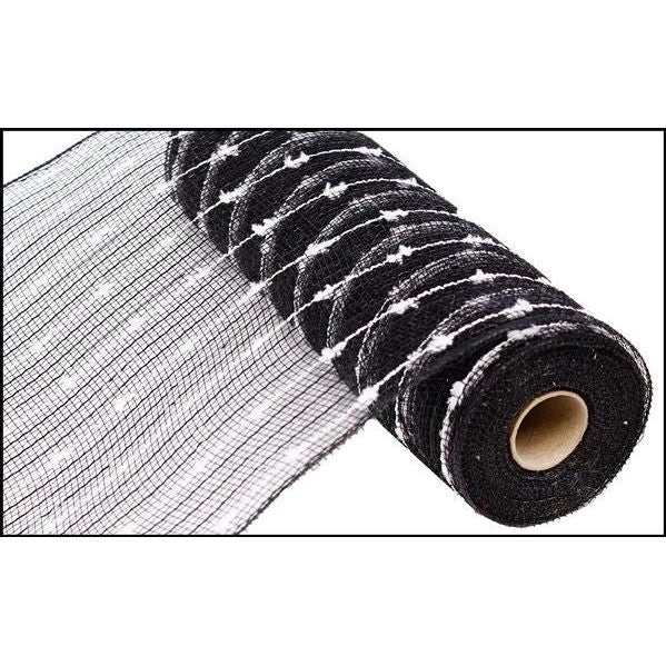 Shop For 10.5" Metallic Cotton Ball Mesh Ribbon: Black/White (10 Yards) at Michelle's aDOORable Creations