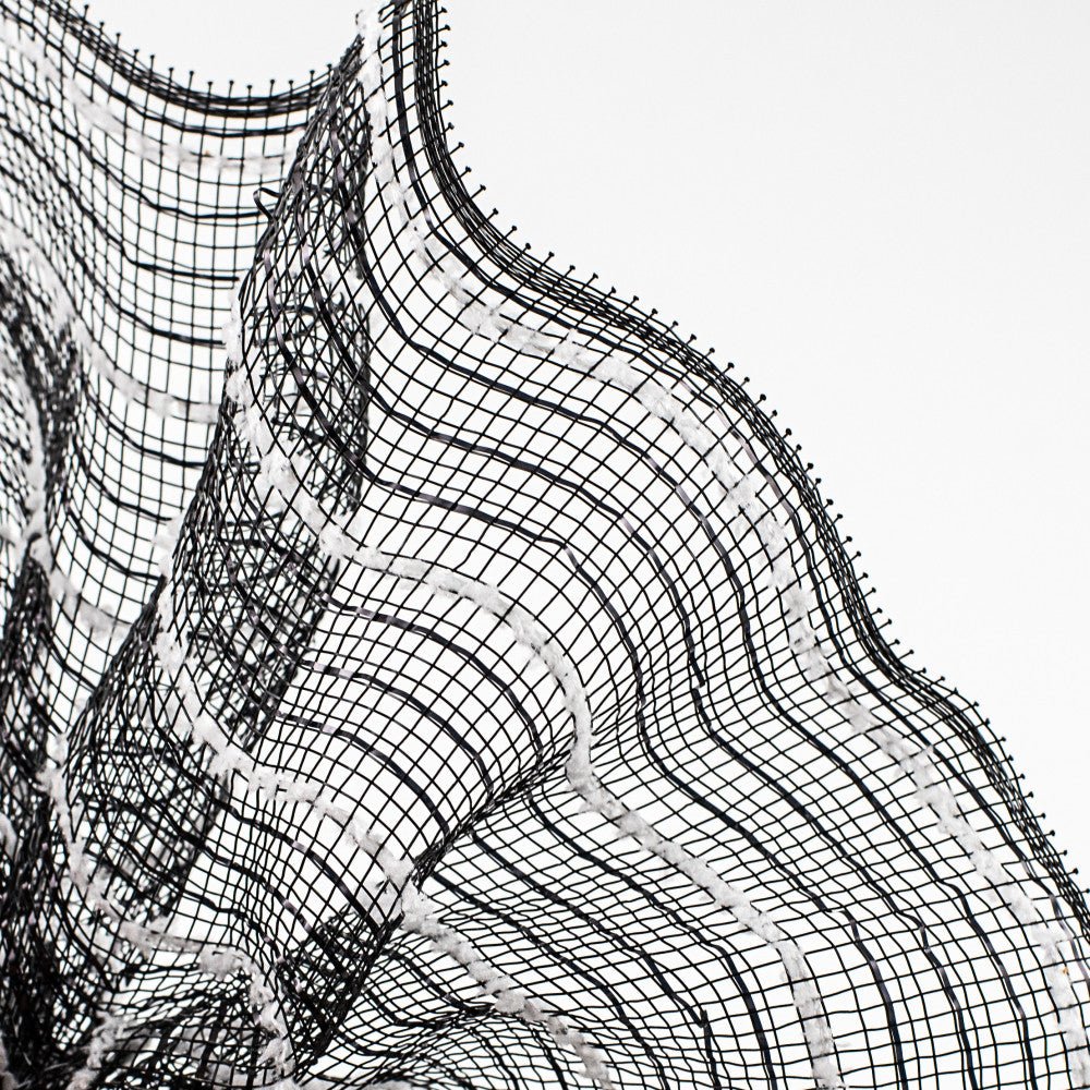 Shop For 10.5" Metallic Cotton Ball Mesh Ribbon: Black/White (10 Yards) at Michelle's aDOORable Creations