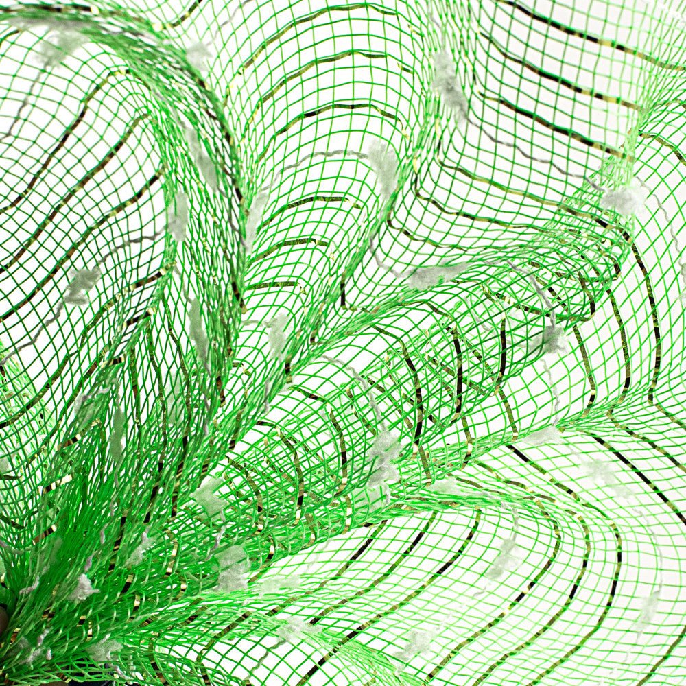 Shop For 10.5" Metallic Cotton Ball Mesh Ribbon: Lime Green/White (10 Yards) at Michelle's aDOORable Creations