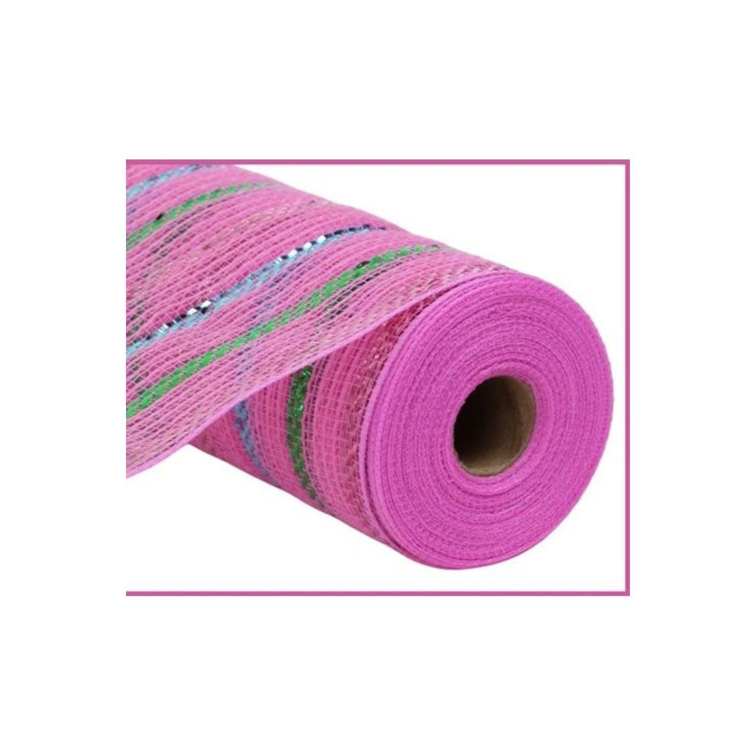 Shop For 10.5" Metallic Poly Faux Jute Stripe Mesh Ribbon: Pink (10 Yards)