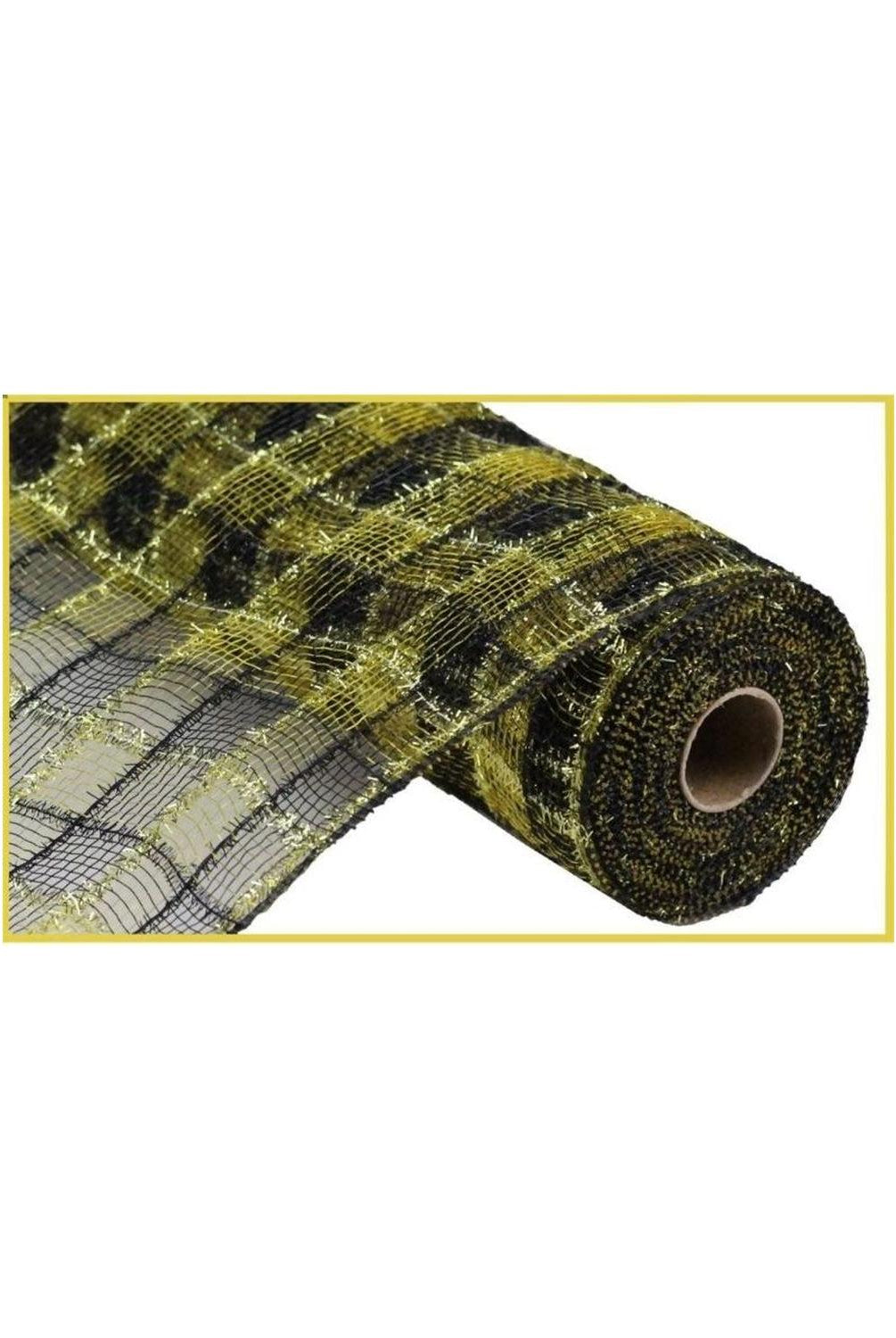 10.5" Poly Deco Tinsel Mesh Ribbon: Black & Gold (10 Yards)