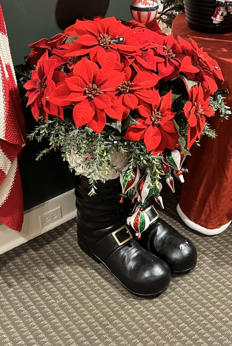 Shop For 10in Black and White Resin Santa Boots Container