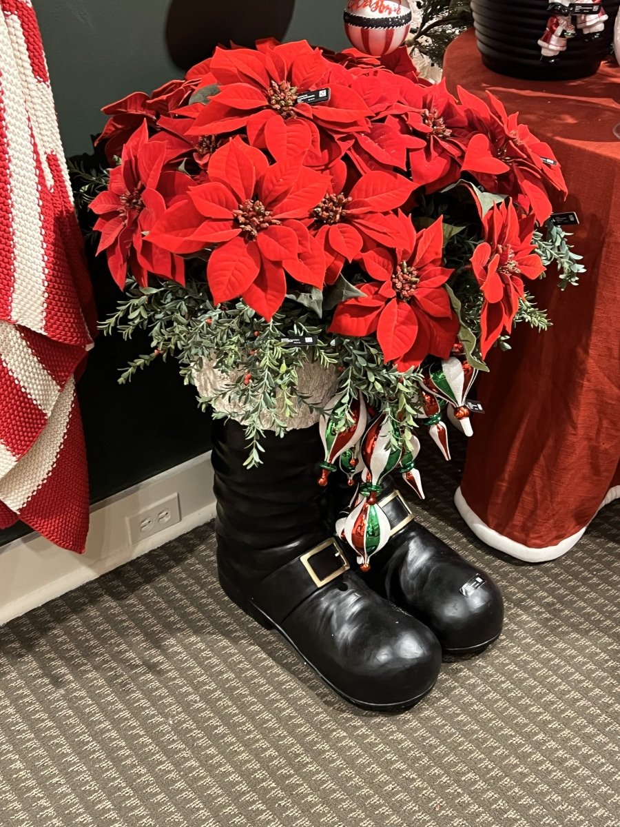 Shop For 10in Black and White Resin Santa Boots Container