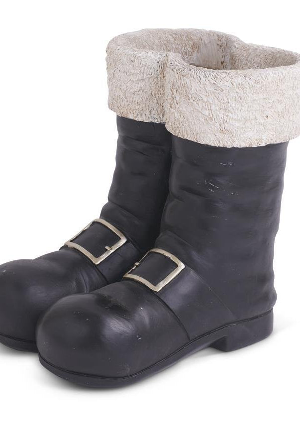 Shop For 10in Black and White Resin Santa Boots Container