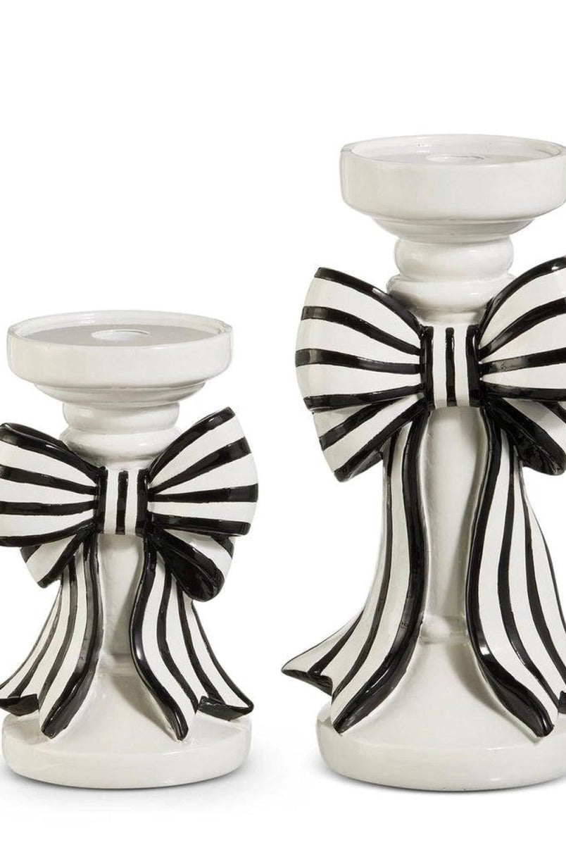 Shop For 10in Black and White Stripe Bow Candle Holders, Set of 2