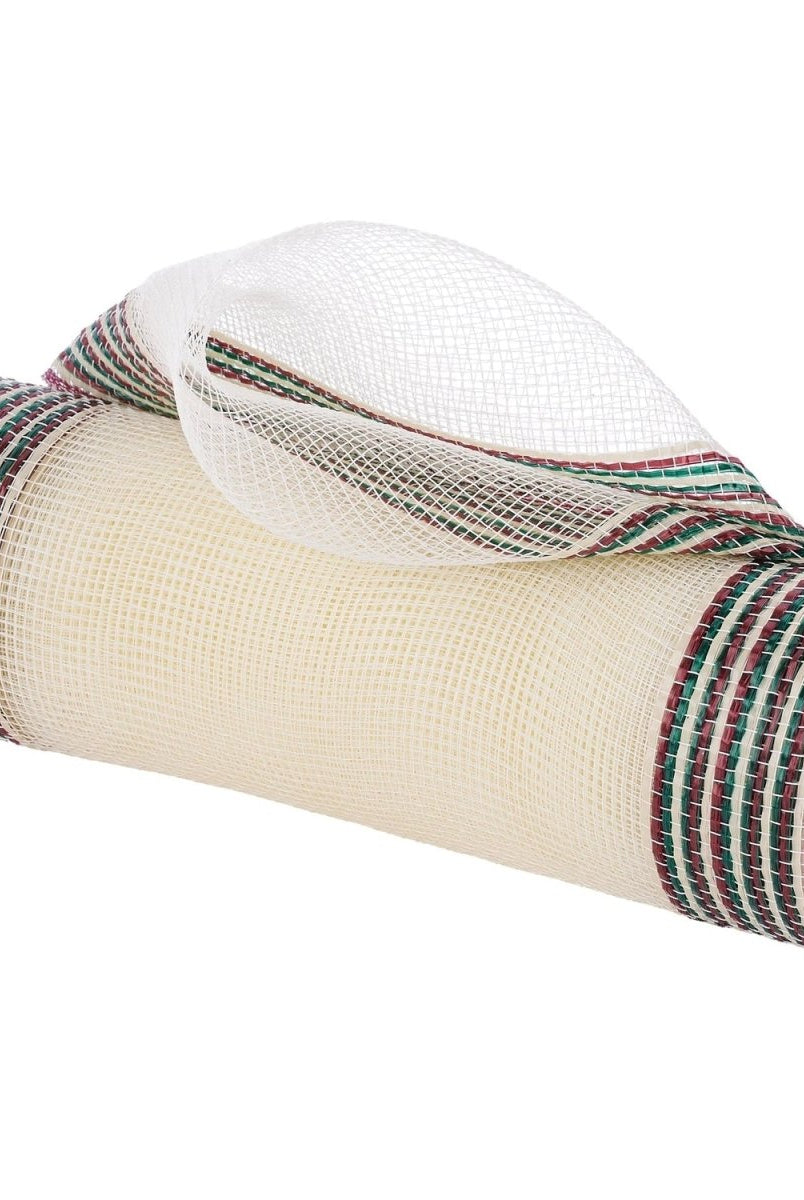 Shop For 10in Border Stripe Mesh Ribbon: Cream/Burgundy (10 Yards)