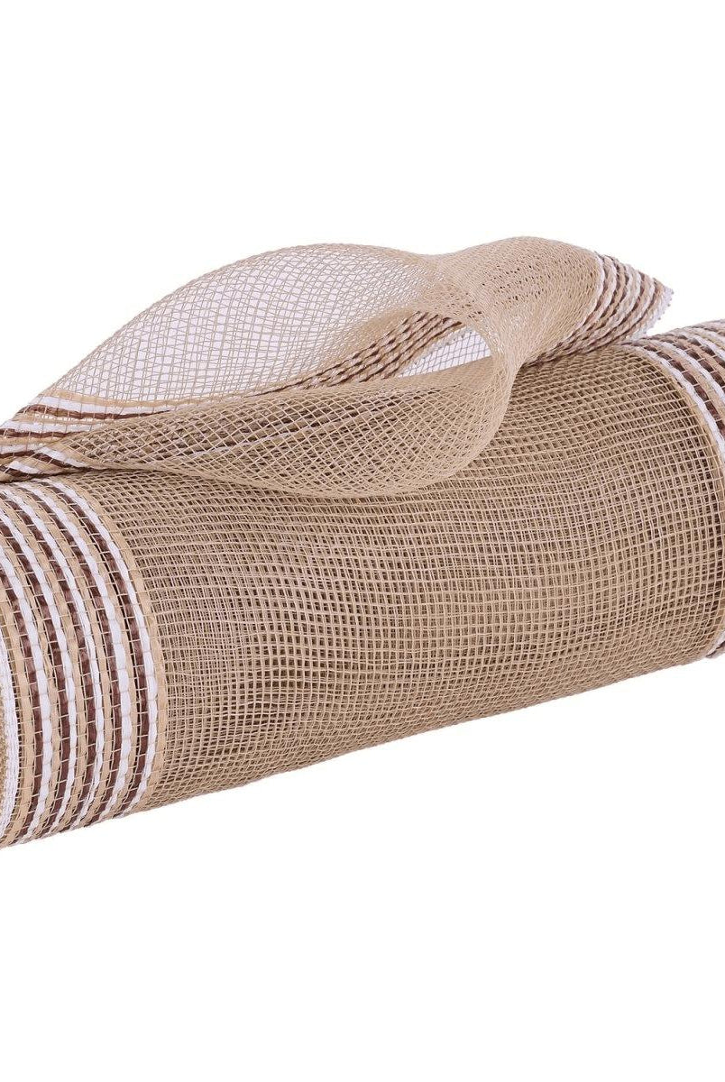 Shop For 10in Border Stripe Mesh Ribbon: Natural/White (10 Yards)