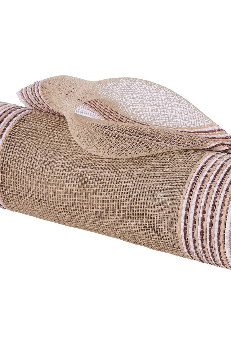 Shop For 10in Border Stripe Mesh Ribbon: Natural/White (10 Yards)