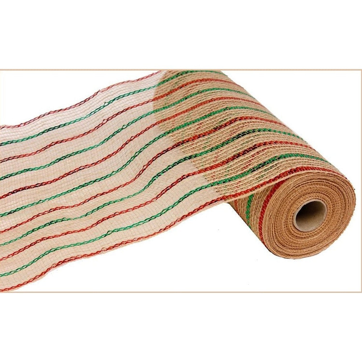 Shop For 10in Poly Jute Metallic Stripe Mesh: Natural/Emerald/Red (10 Yards)
